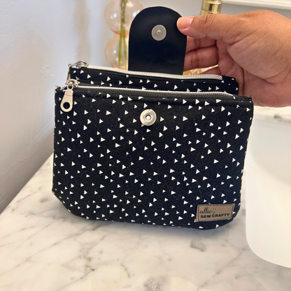 Black with White Specks Dual Zipper Pouch - Gigi Medium