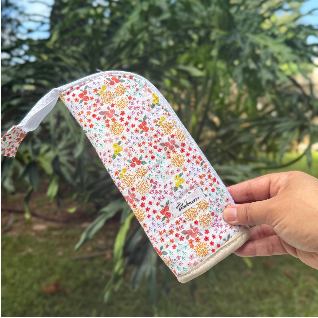 Standing Pencil Case - Makeup Brush Holder - Orange Flowers