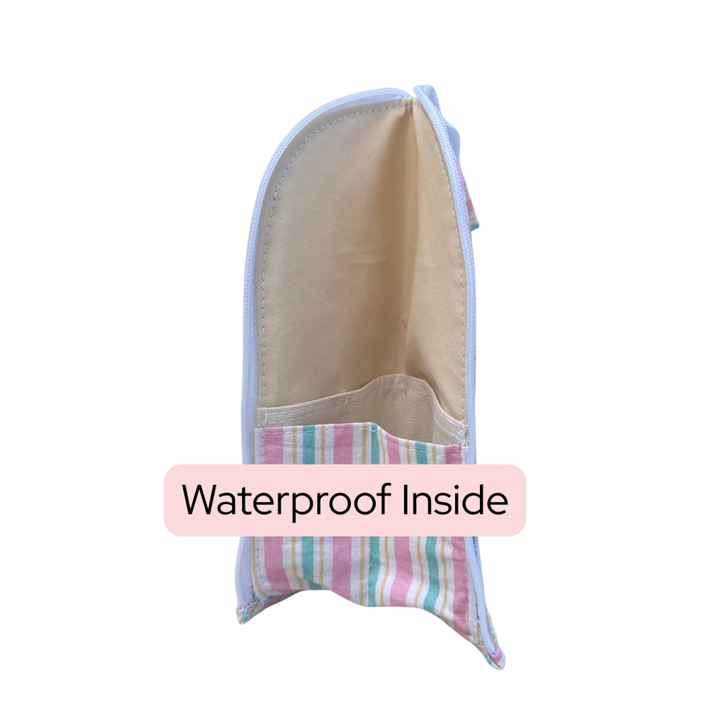 Standing Pencil Case - Makeup Brush Holder - Stripes Pink and Green