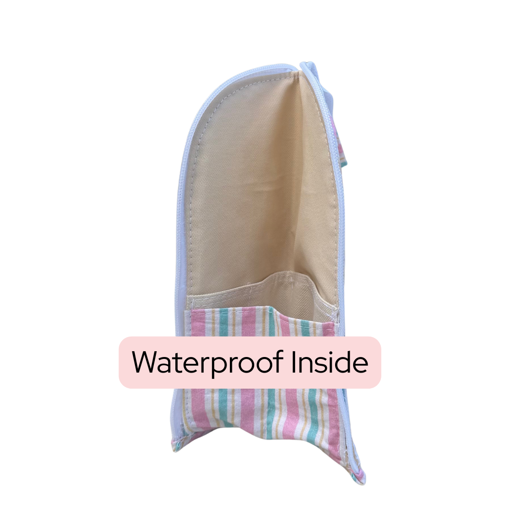Standing Pencil Case - Makeup Brush Holder - Stripes Pink and Green