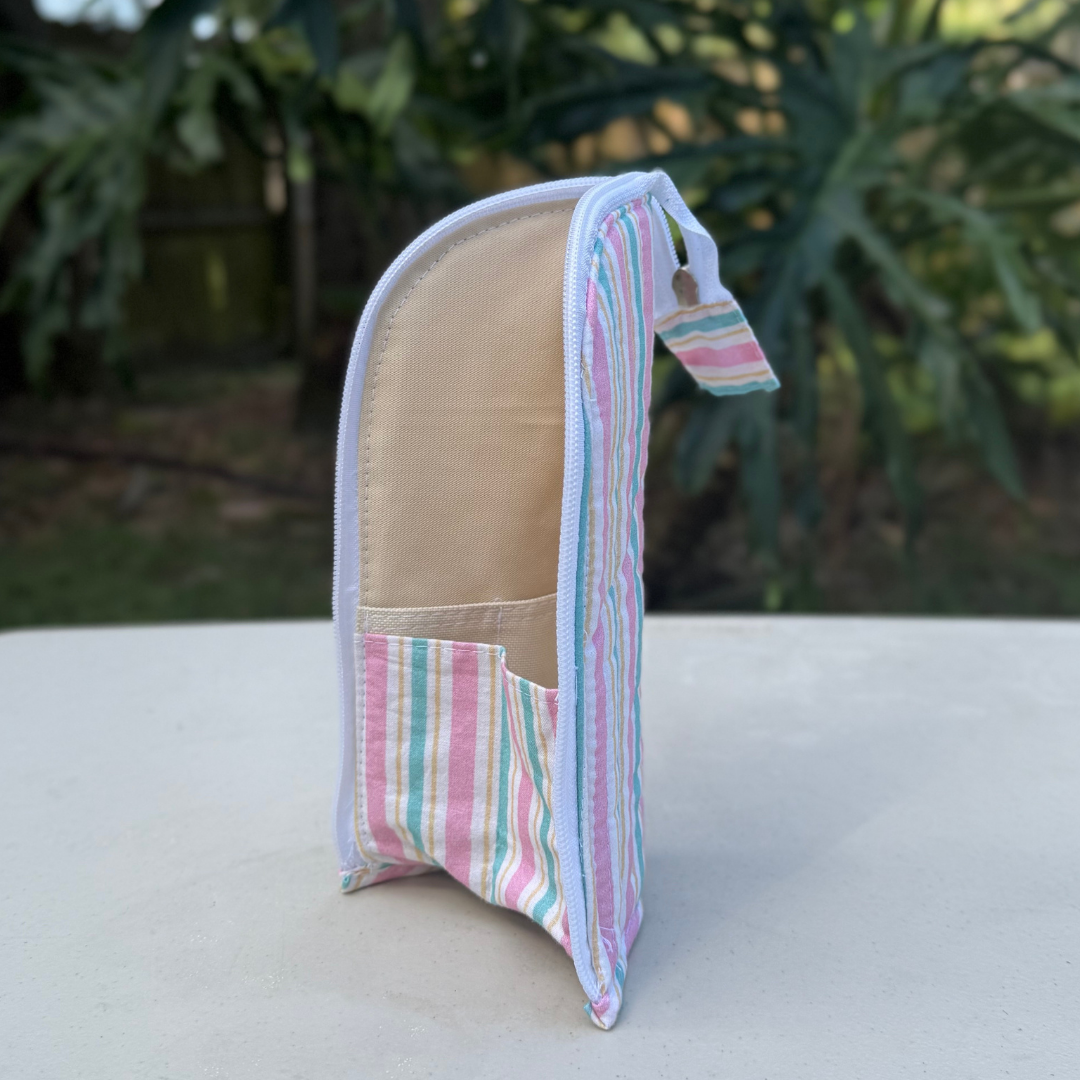 Standing Pencil Case - Makeup Brush Holder - Stripes Pink and Green