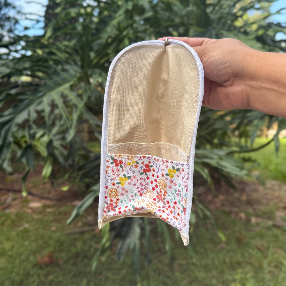 Standing Pencil Case - Makeup Brush Holder - Orange Flowers