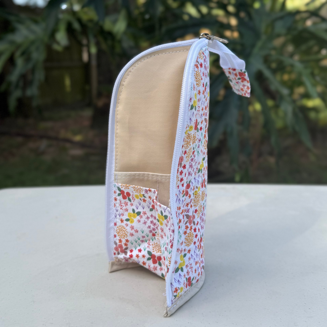 Standing Pencil Case - Makeup Brush Holder - Orange Flowers