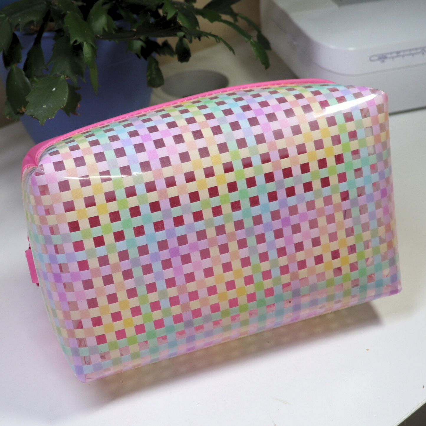Gingham Clear Boxy Pouch