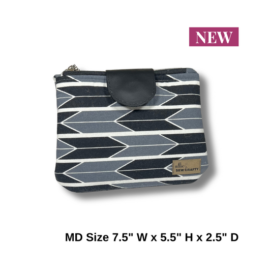 Directional Black, White and Gray Gigi Dual Zipper Pouch - Medium