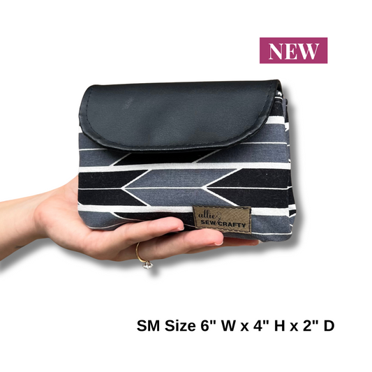 Mini Black and Gray Dual Zipper Pouch with Clear Lining