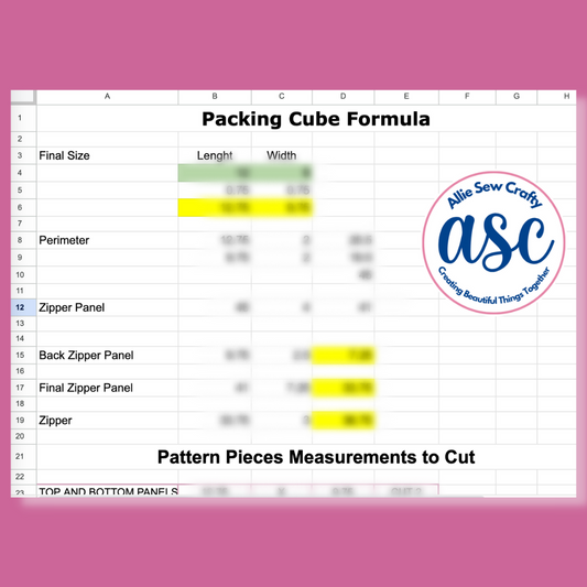 Sewing Packing Cubes Formula Worksheet - Excel Document