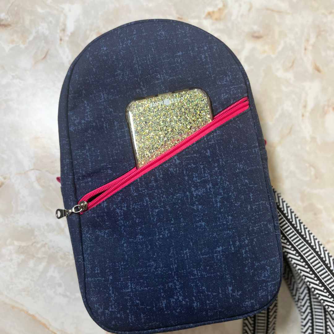 Navy and Pink Large Sling Bag Guitar Strap