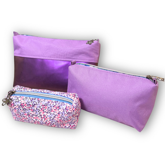 Water Resistant Pouches Set (3 Pieces) Lilac with Flowers
